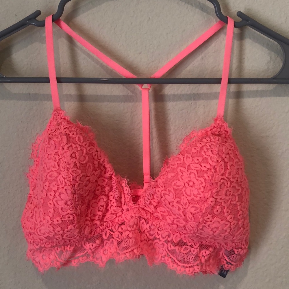 Pink bralette w/ spaghetti strap razor back aerie